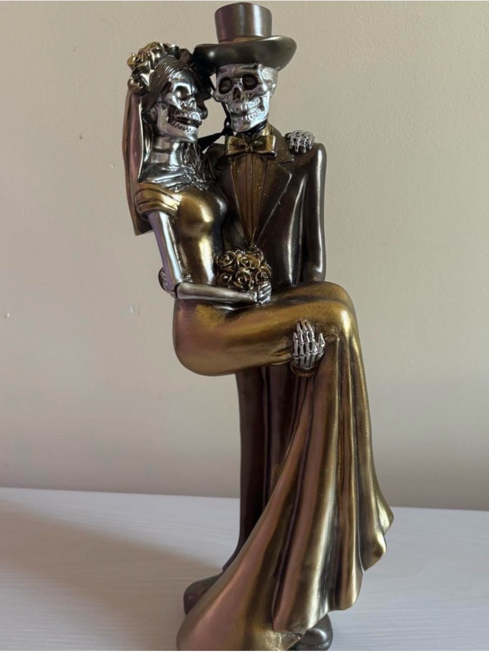 Rachel Zoe bronze and silver skeleton bride and groom statue-RARE & UNIQUE